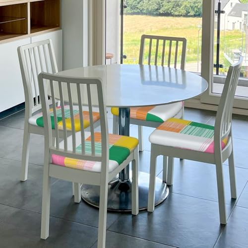 GTEVUTS 6 Piece Bright Summer Plaid Seat Covers for Square Chairs