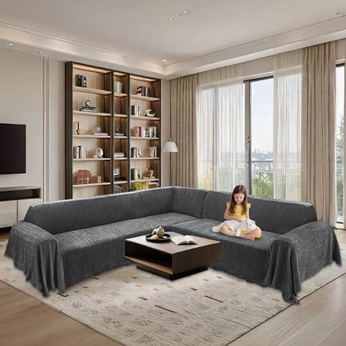 100 Waterproof L Shape Sectional Couch Cover with Tassel