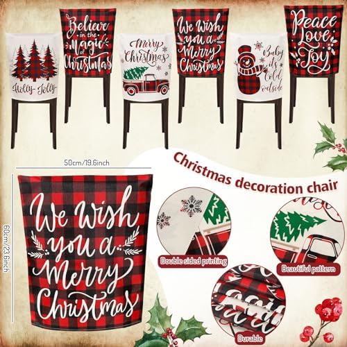 Whaline 6Pcs Christmas Chair Covers with Red Black Buffalo Plaid Pattern