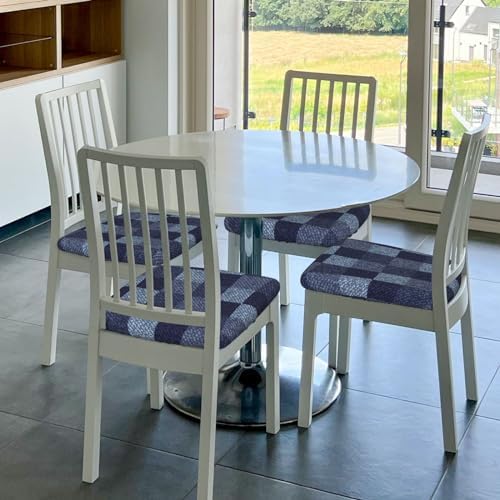 Blue Gingham Buffalo Check Seat Covers for Dining Room Chairs
