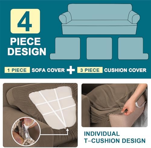 Turquoize 4 Piece T Cushion Sofa Slipcovers with 3 Cushions
