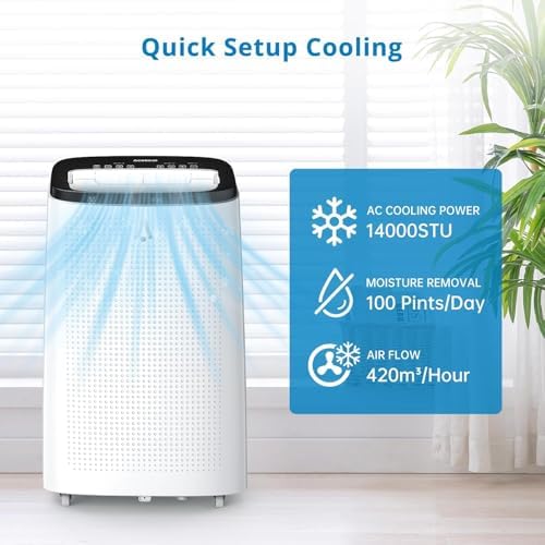 Euker 14000 BTU Portable AC Unit with Vent Kit Black White