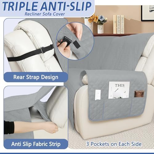 Arfntevss L-Shape Recliner Sectional Couch Cover - 5 Seater Silvery Gray