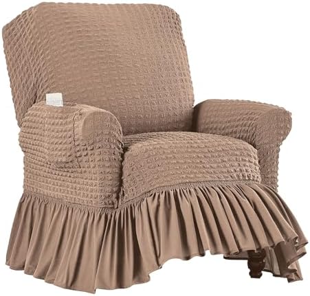 Collections Etc Textured Squares Ruffled Slipcover Recliner Taupe