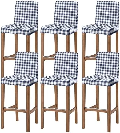 Navy Blue White Plaid Bar Stool Covers Set of 6