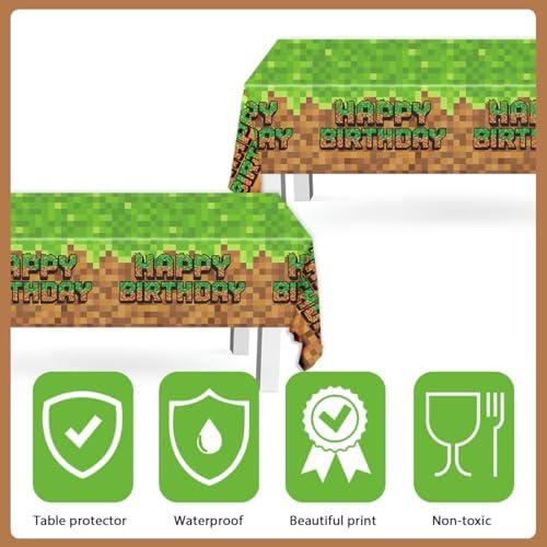 Green and Brown Video Game Themed Birthday Tableware Set 41Pcs