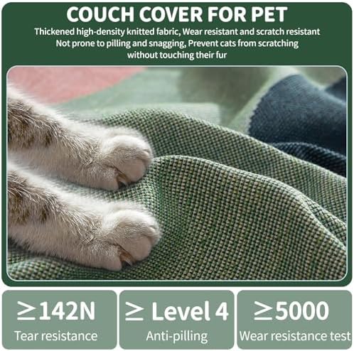 Reversible Knitted Patchwork Sofa Cover with Tassels