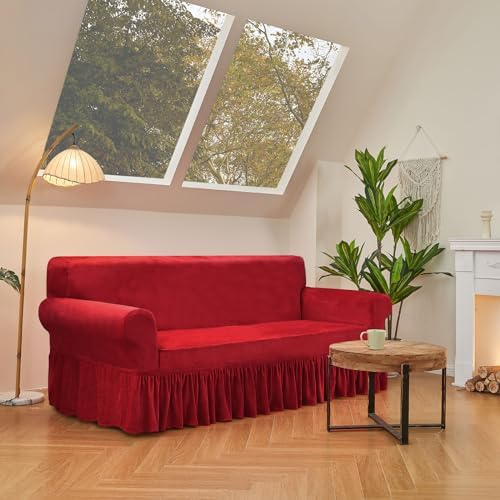 NICEEC Red Loveseat Cover with Skirt and Elastic
