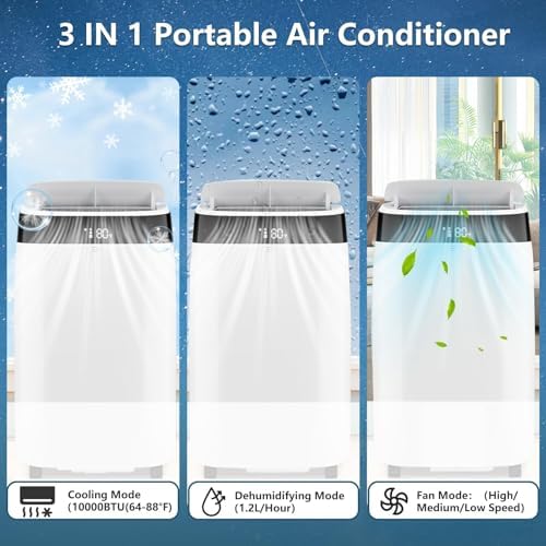 10000 BTU Portable AC with Remote Control and Dehumidifier
