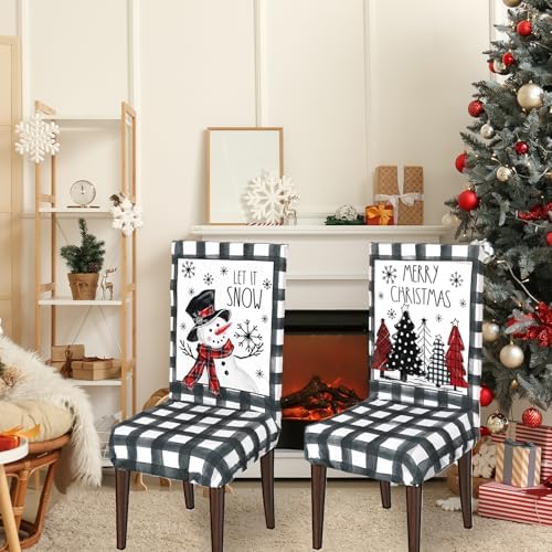 4 Pcs Christmas Dining Chair Covers with Snowman and Tree Designs