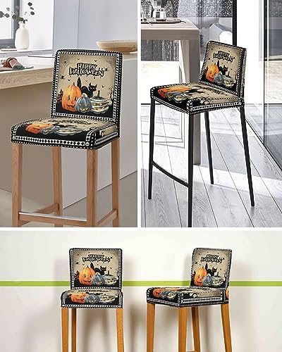 Halloween Bar Stool Covers Set of 2 Black White Plaid
