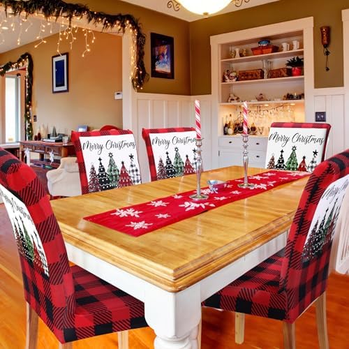 Moukeren 6 Pcs Christmas Dining Chair Covers Red and Black