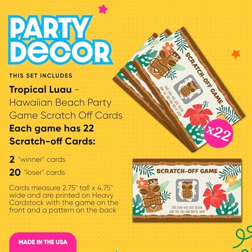 Big Dot of Happiness Tropical Luau Scratch Off Cards 22 Count