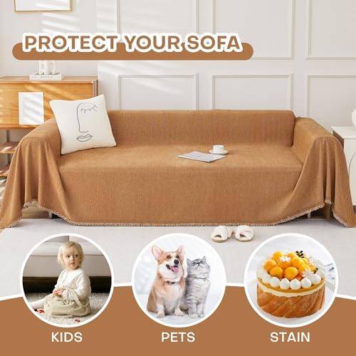 Foreate Chenille Sofa Cover 71 x 134 Caramel Herringbone