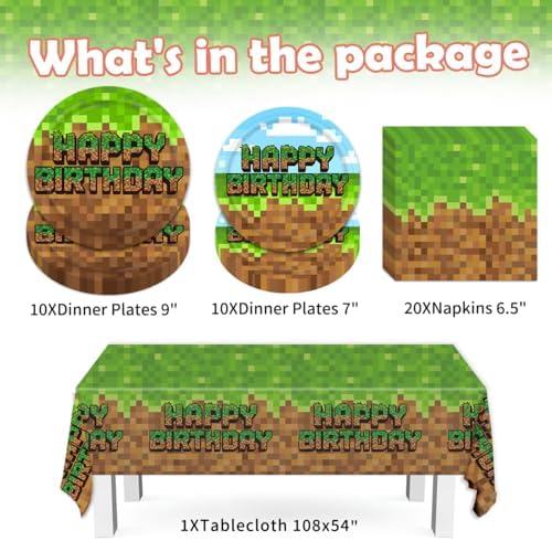 Green and Brown Video Game Themed Birthday Tableware Set 41Pcs