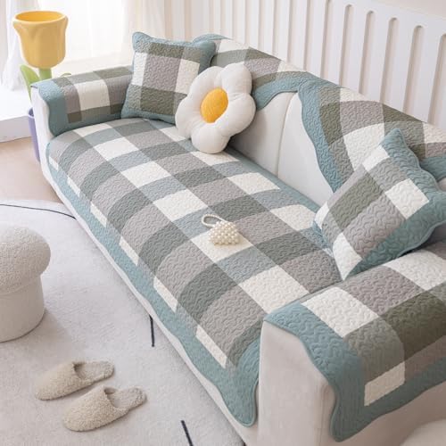 Green Buffalo Check Cotton Sofa Cover for Dogs and Cats