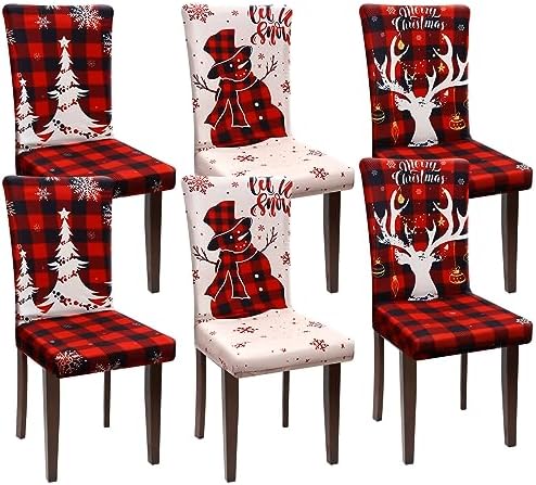 Preboun 6 Pcs Dining Chair Covers with Christmas Designs