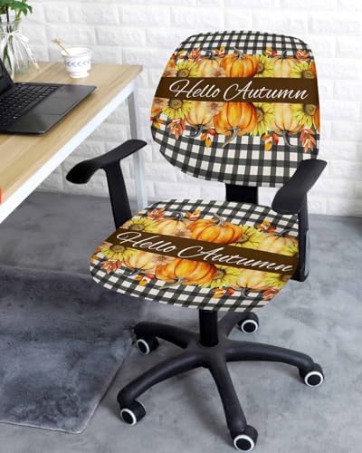Habtucy Fall Yellow Orange Pumpkins Office Chair Cover 2 Piece