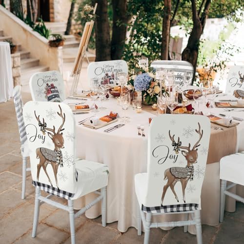 Preboun 6 Pcs Christmas Chair Covers Set Removable Washable Stretch