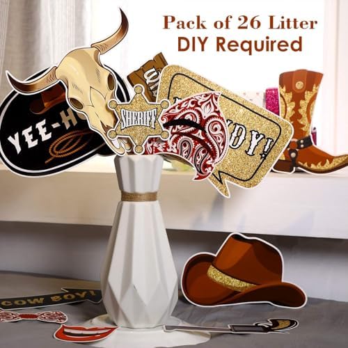 Blulu 26 Piece Cowboy Western Photo Booth Props Kit