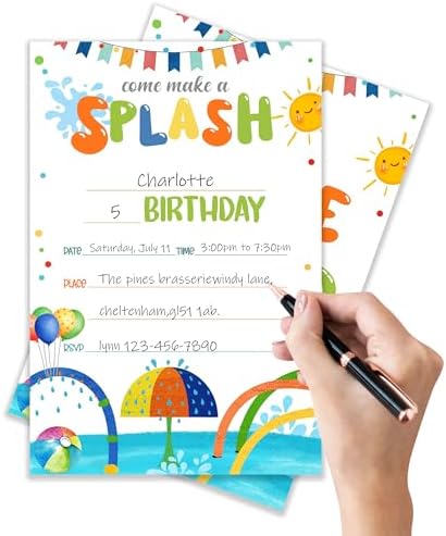 Splash Pad Birthday Invites with Envelopes Pack of 20 4x6
