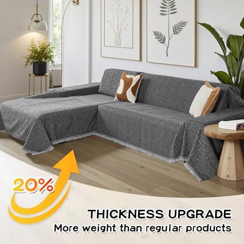 MYSKY HOME 2 Piece Sofa Cover for Sectional Dark Grey