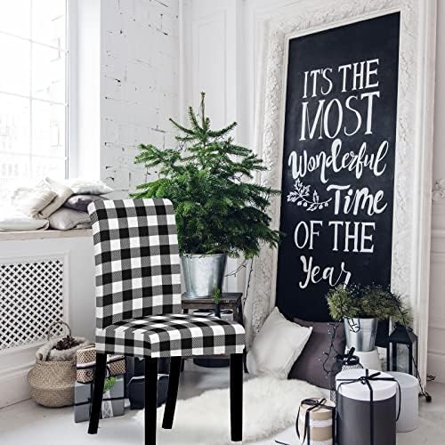 Whaline 4Pc White Black Plaid Dining Chair Covers