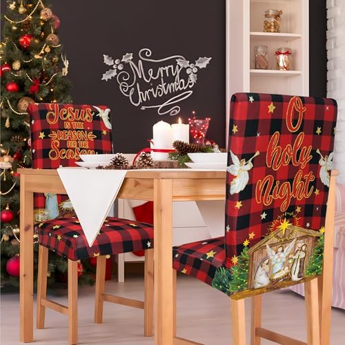 Fairooth Christmas Chair Covers with Nativity Design 4 Pcs