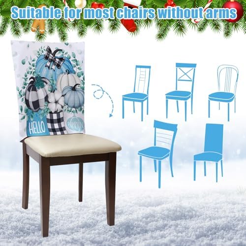 6 Pcs Fall Chair Covers Set Buffalo Plaid Blue Pumpkin