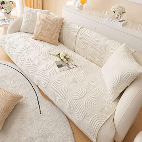 Soft Plush Geometric Quilted Sofa Cover for Kids and Dogs