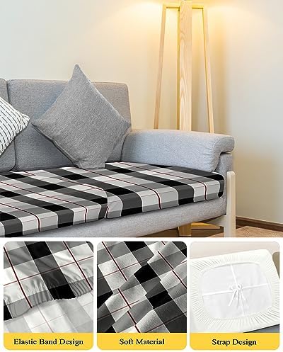 Modern Black and Gray Plaid Sofa Cushion Covers