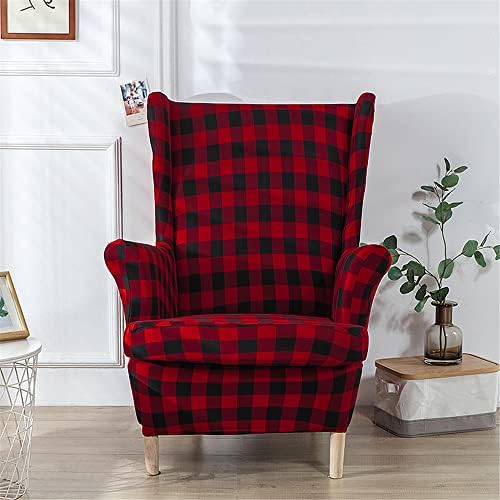2 Piece Stretch Wingback Chair Covers Red Black Plaid
