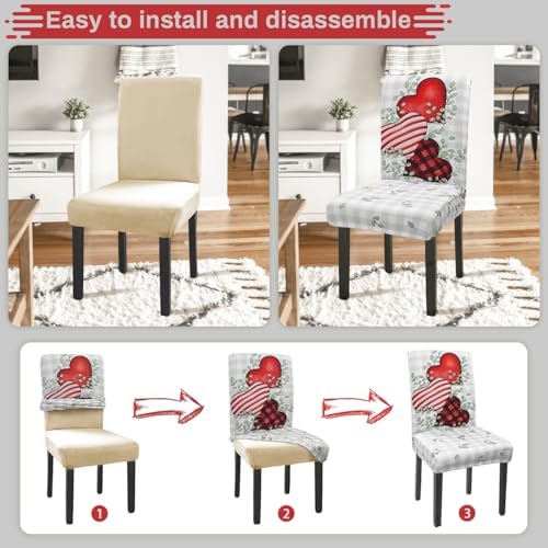 Valentine Chair Covers Set of 4 Love Heart Plaid Decor