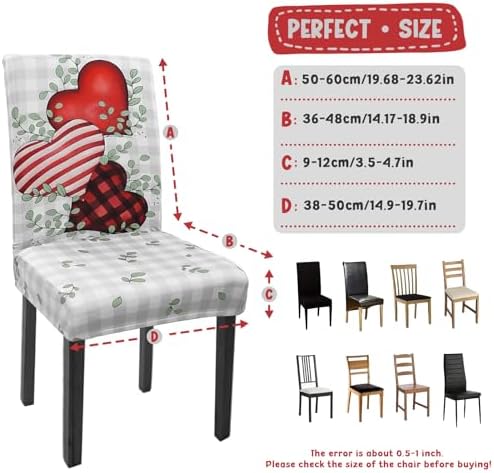Valentine Chair Covers Set of 4 Love Heart Plaid Decor