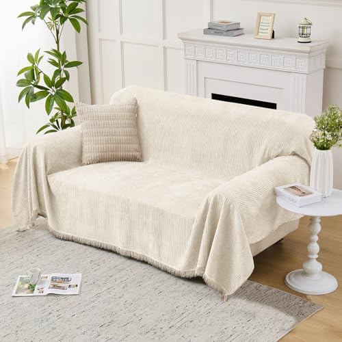 LOMAO Sofa Cover for 3 Cushion Sectional with Tassel Chenille Slipcover