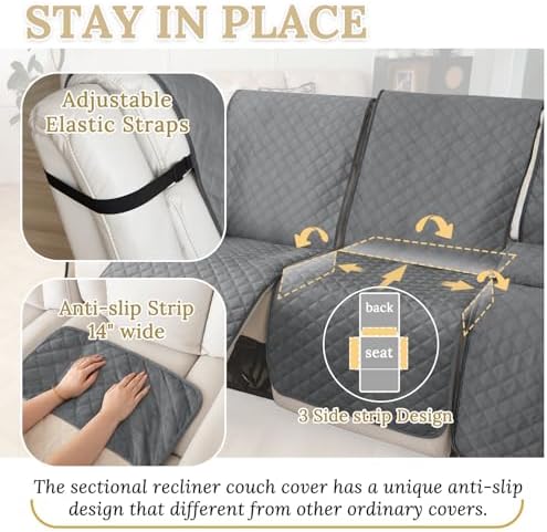 Waterproof Velvet Recliner Sectional Couch Cover - Dark Gray