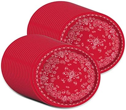 Red Bandana Western Dessert Paper Plates - Pack of 24