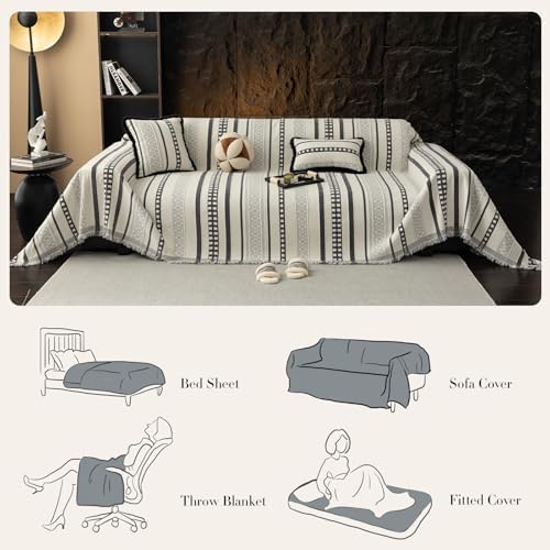 Striped Couch Cover Blankets Boho Style for Sofa and Recliner