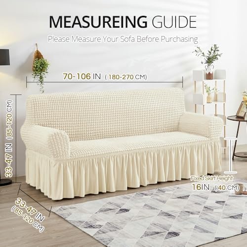 NICEEC Beige Stretch Fitted Sofa Slipcover 3 Seat Universal Durable Cover