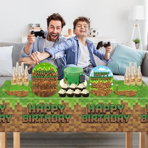 Green and Brown Video Game Themed Birthday Tableware Set 41Pcs