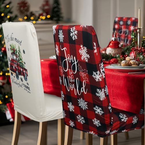 Luxury Red Buffalo Plaid Dining Chair Covers Set of 6 for Christmas
