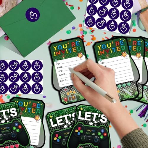 20PCS Video Game Themed Birthday Invite Cards with Envelopes and Stickers