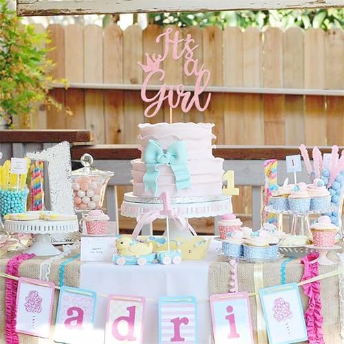 1 PCS Its a Girl Glitter Crown Cake Topper Light Pink