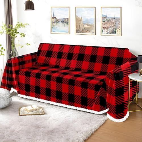 Couch Covers Red Black Buffalo Plaid Throw Covers for Couch