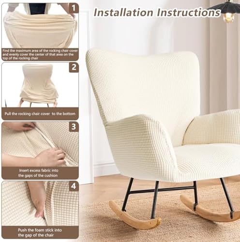 Nursery Rocking Chair Cover with Non-Slip Elastic Beige
