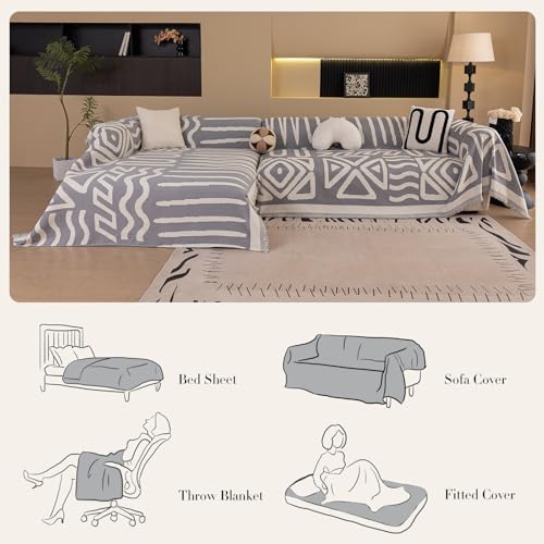 Boho Chenille Sofa Cover 71x118 Gray