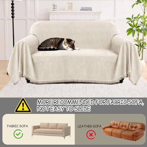 LOMAO Sofa Cover for 3 Cushion Sectional with Tassel Chenille Slipcover