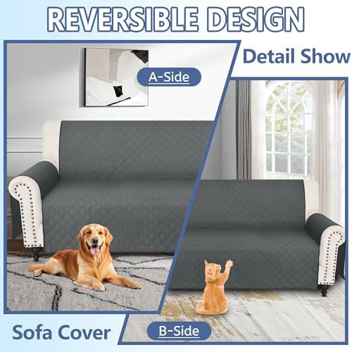 Arfntevss Reversible Dark Grey X-Large Sectional Sofa Cover 4 Pcs Set
