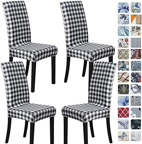 Springrico Chair Covers Set of 4 Buffalo Check Black White