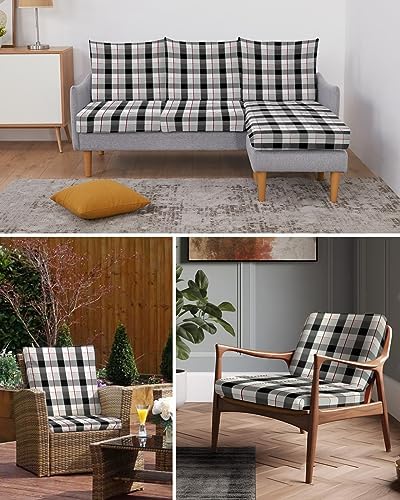 Modern Black and Gray Plaid Sofa Cushion Covers
